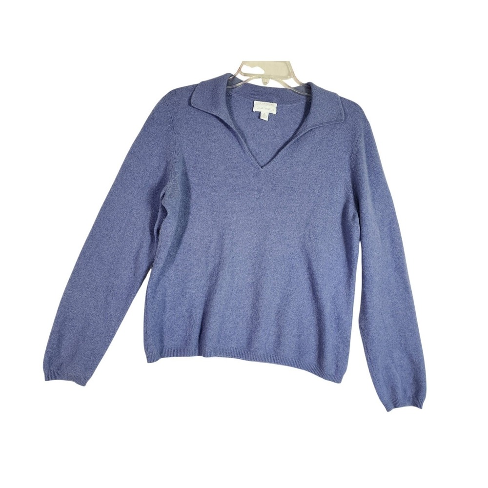 Charter Club L 100% Cashmere Blue Collared V Neck Sweater Luxury Minimalist Soft